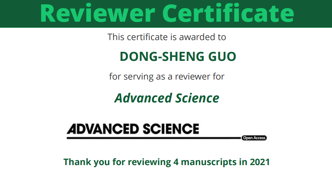 Wiley awarded a certifation to Prof. Guo for his contribution